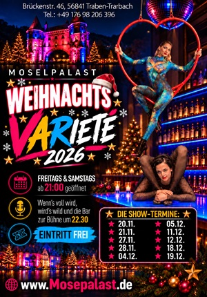 Getränkekarte des Moselpalast Varietétheater am Brückentor, Traben-Trarbach - Mosel